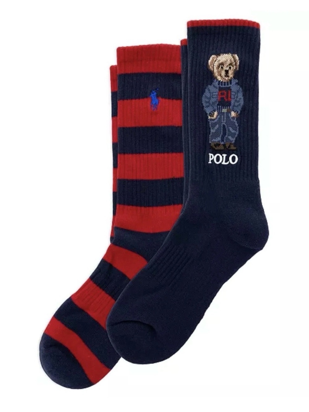POLO Ralph Lauren Teddy Bear Striped Socks Sock Sz 10-13 2-Pack Preppy Old Money